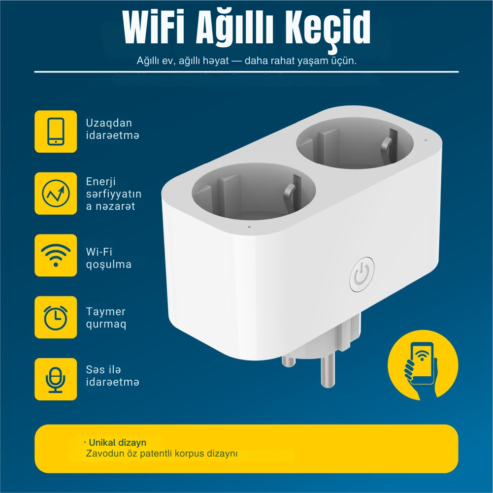Ağıllı İkiyuvalı Elektrik keçid - 16A, WiFi