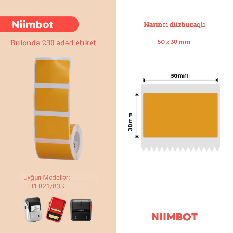 Niimbot etiket lenti B1/B21 narıncı, 50x30mm