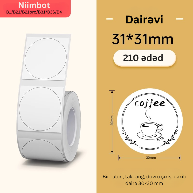 Niimbot etiket lenti B1/B21 dairəvi, 31mm