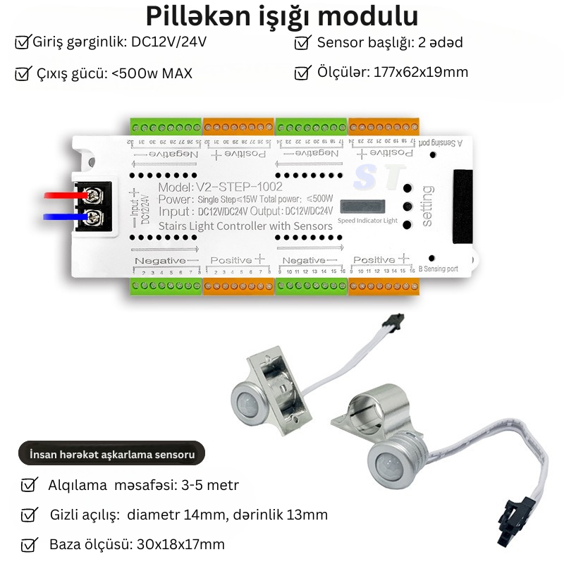 Sensorlu Pilləkən işığı bloku- 32 pillə/plastic