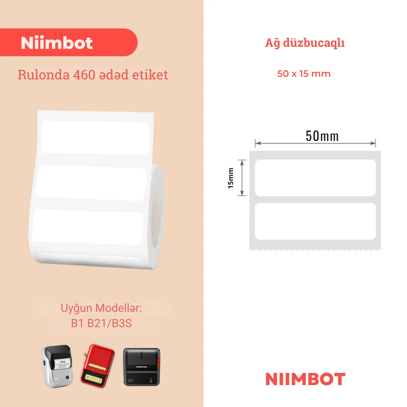 Niimbot etiket lenti B1/B21 ağ, 50x15mm