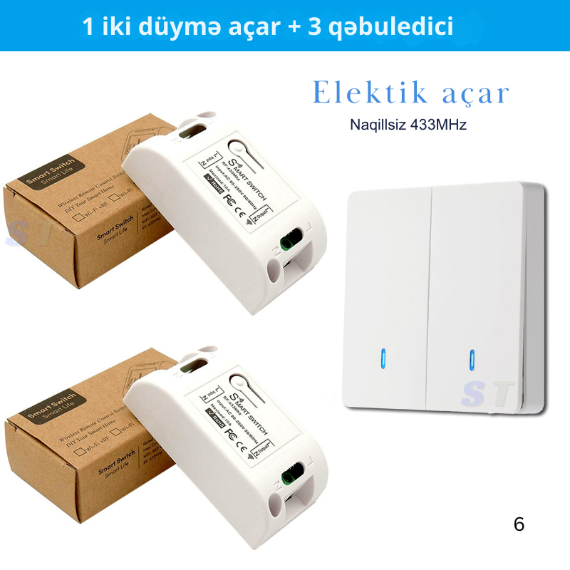 433MHz Naqilsiz iki düymə Elektrik açar və 2 ədəd qəbuledici