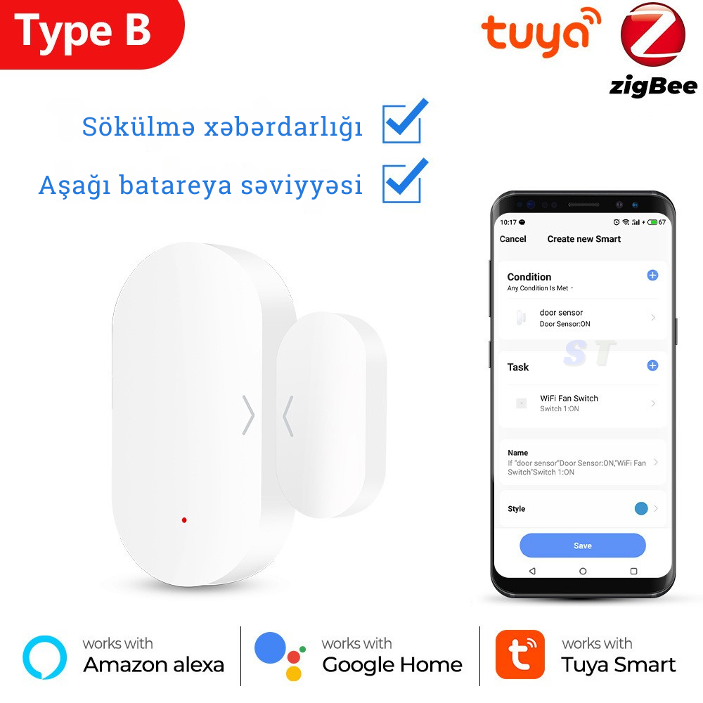 Zigbee 2-si 1-də Qapı və İşıq Sensoru