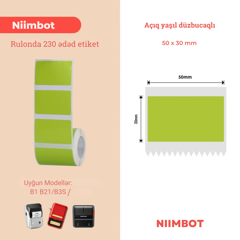 Niimbot etiket lenti B1/B21 yaşıl, 50x30mm