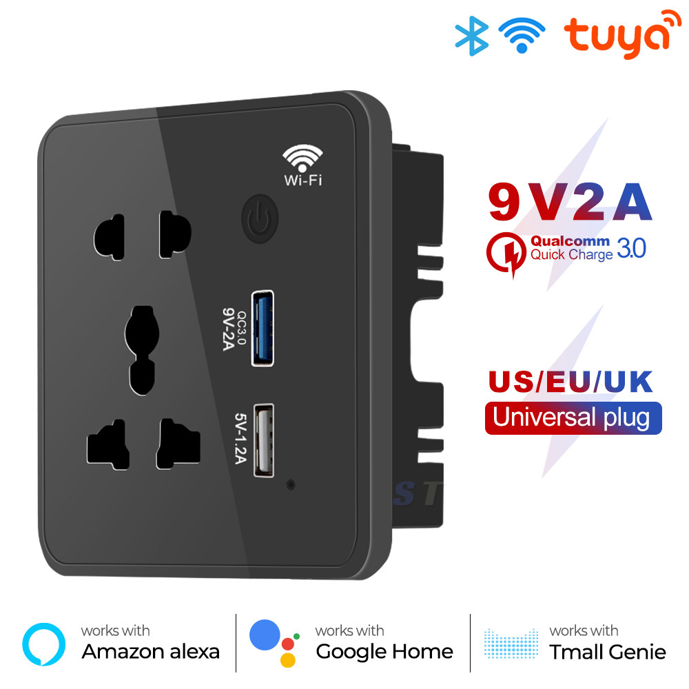 Ağıllı elektrik yuvası şəffaf, USB ilə Qara