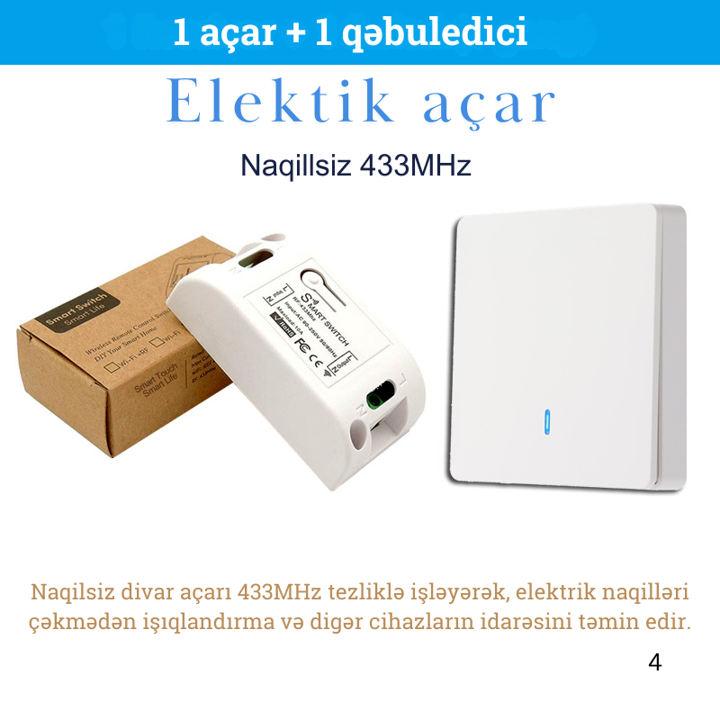 433MHz Naqilsiz Elektrik açar və qəbuledici