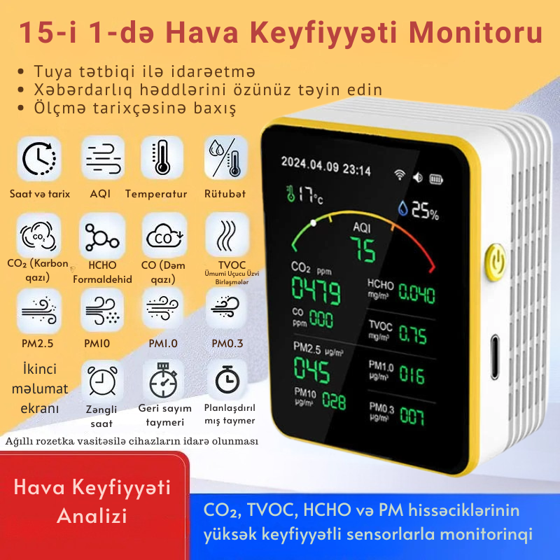 MT15 Ağıllı Hava Keyfiyyəti Monitoru