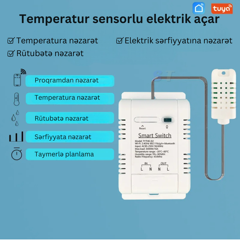 Ağıllı Temperatur və Rütubət Sensorlu açar